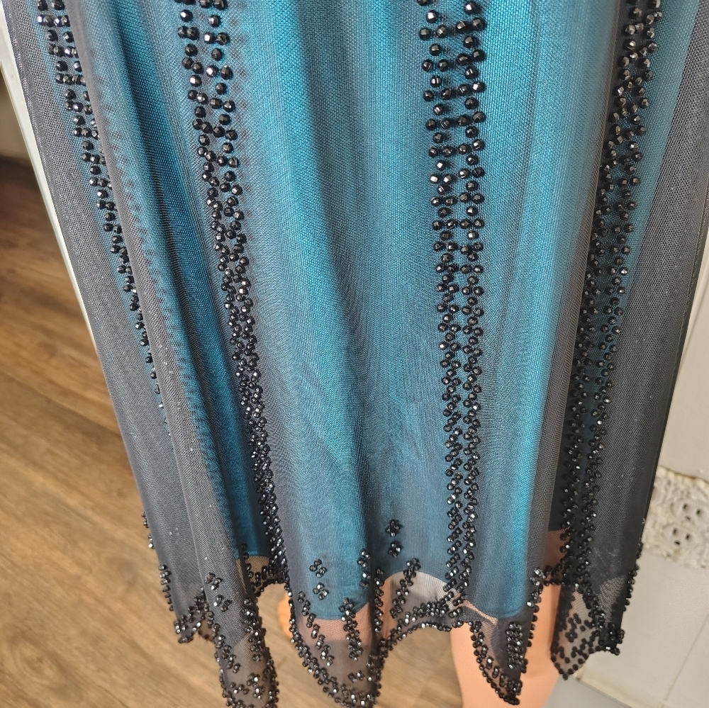 S. L. Fashions Dress; Size 12; Elegant Black and Teal Beaded Dress - Picture 5 of 11
